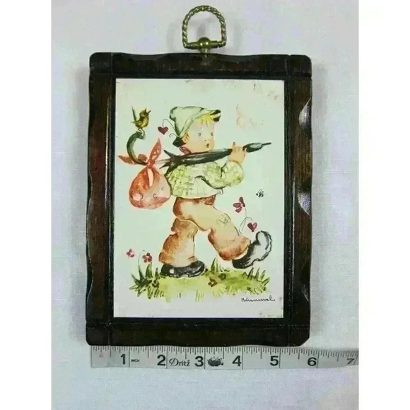 Vintage Hummel Children Wood Wall Plaques Handcrafted Pine Wood Frames Lot of 4 - Picture 9 of 12